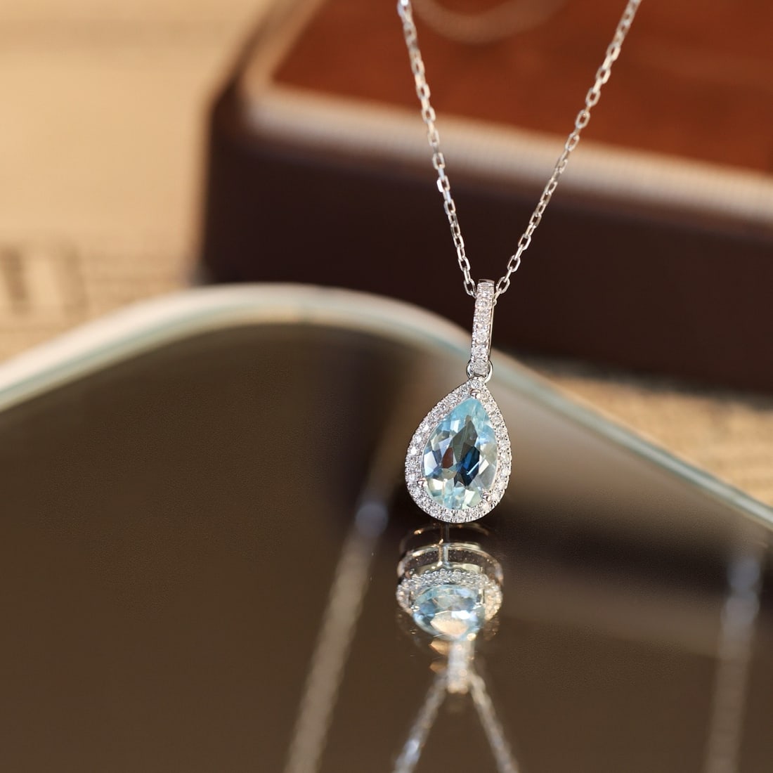 14k Gold 1.14 Ctw Natural Aquamarine & Diamond Pendant( Without Chain ) - 6