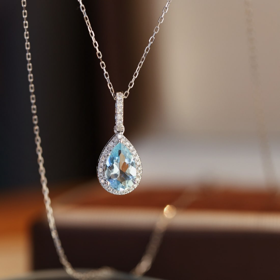 14k Gold 1.14 Ctw Natural Aquamarine & Diamond Pendant( Without Chain ) - 7