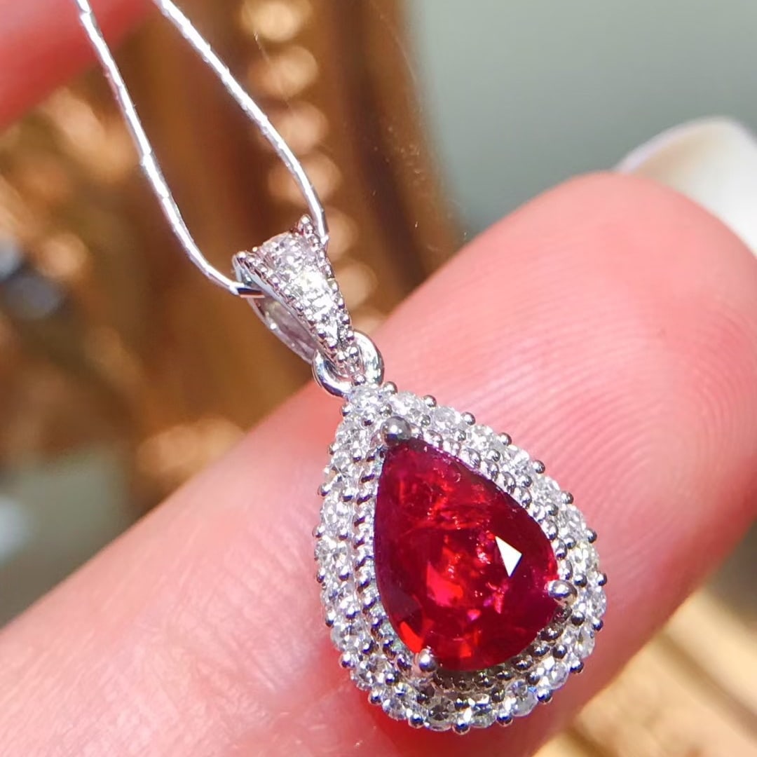 14k Gold 0.88 Ctw Natural Ruby & Diamond Pendant( Without Chain ) - 2