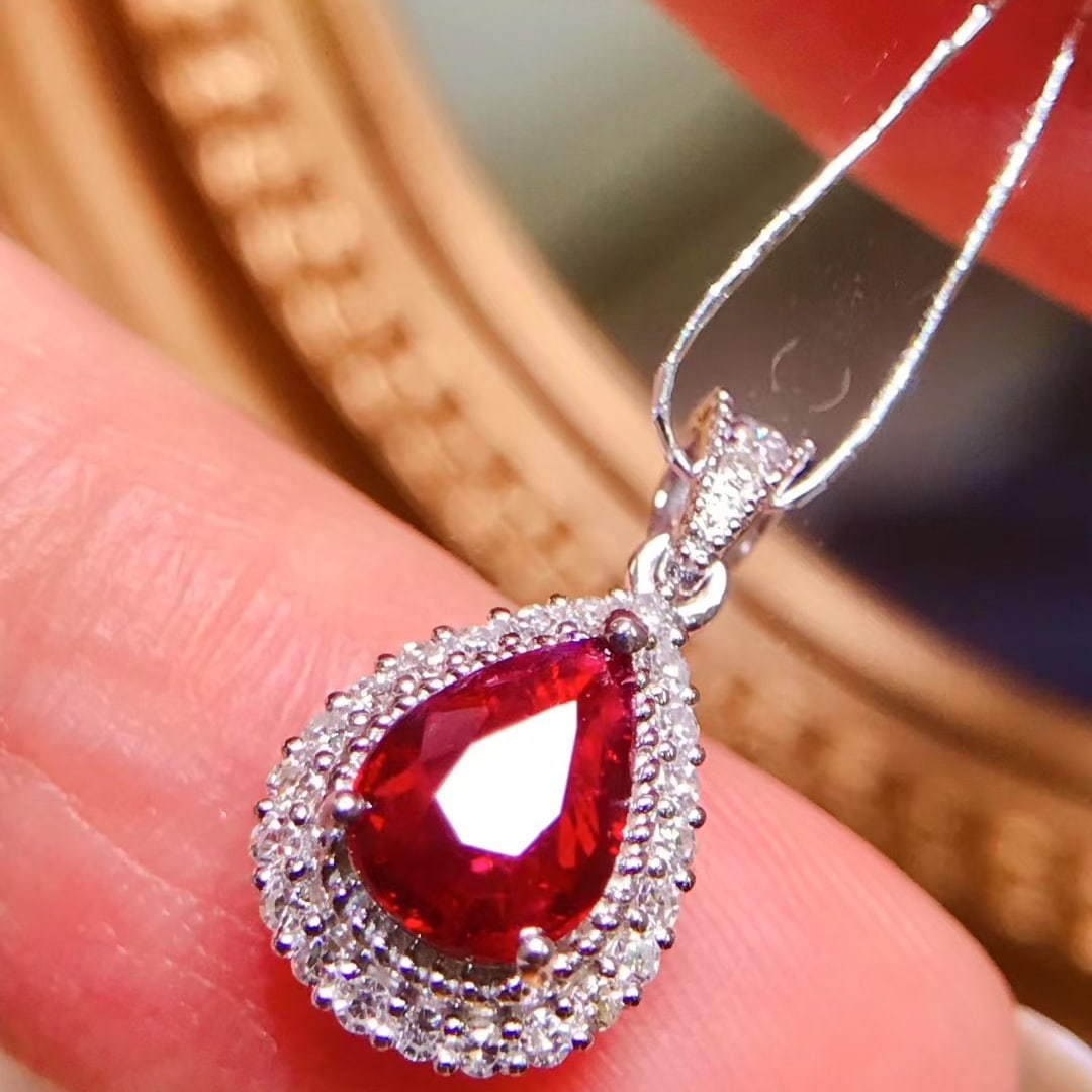 14k Gold 0.88 Ctw Natural Ruby & Diamond Pendant( Without Chain ) - 3