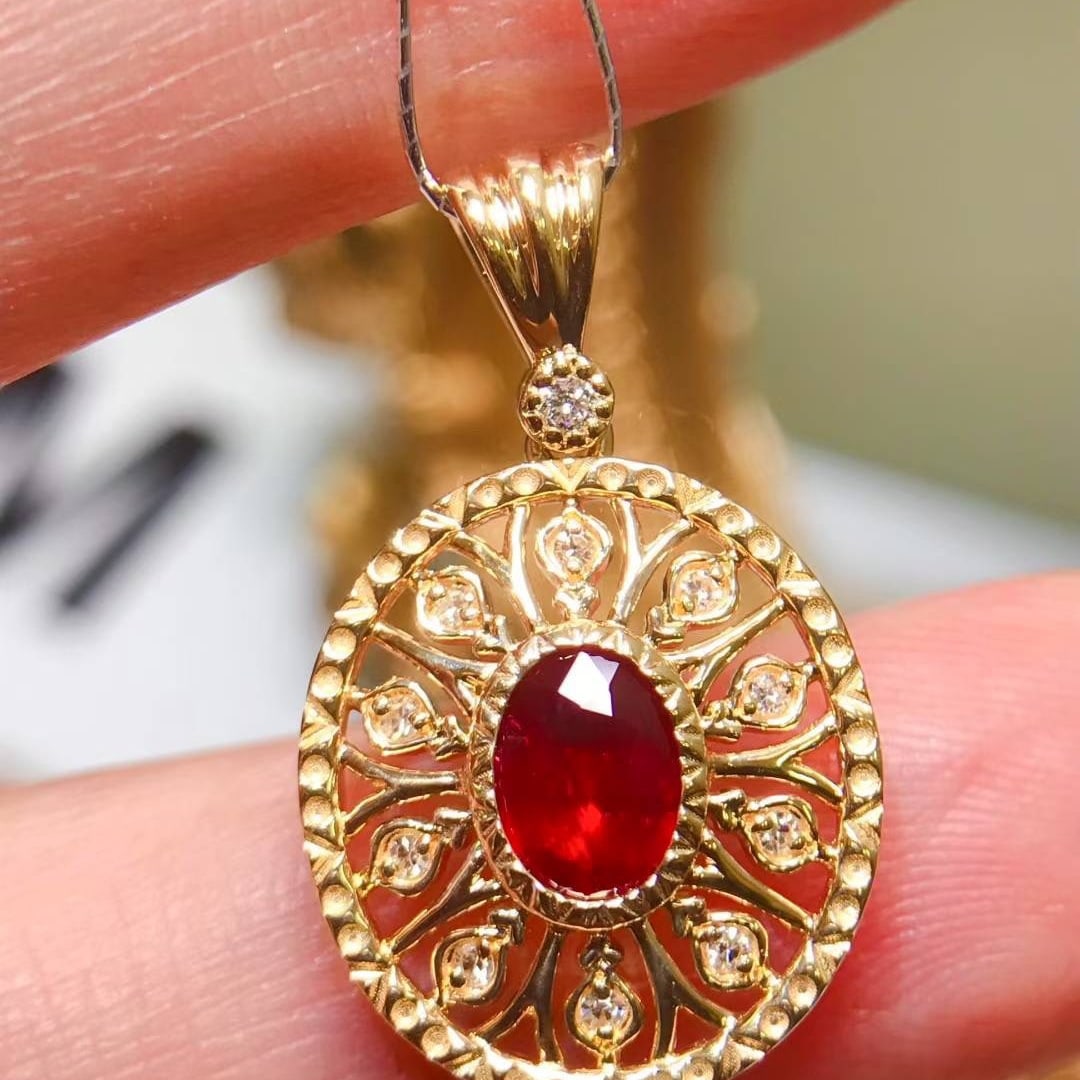14k Gold 0.8 Ctw Natural Ruby & Diamond Pendant( Without Chain ) (1 of 4)