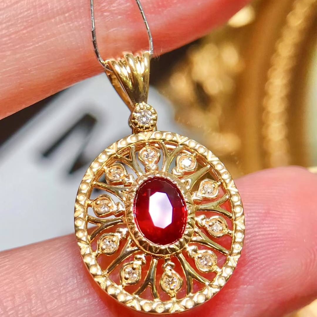 14k Gold 0.8 Ctw Natural Ruby & Diamond Pendant( Without Chain ) - 2