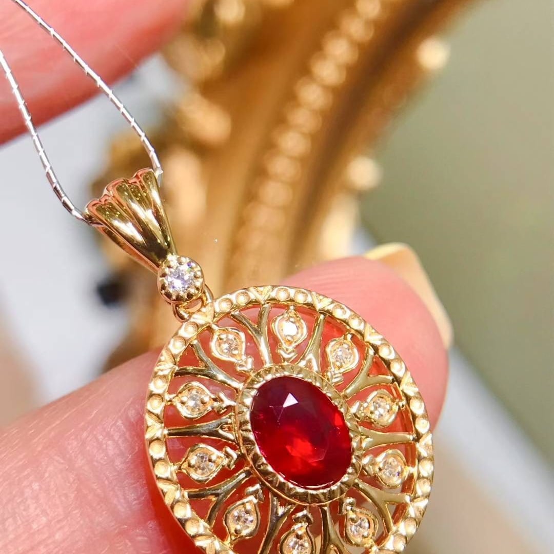 14k Gold 0.8 Ctw Natural Ruby & Diamond Pendant( Without Chain ) - 3