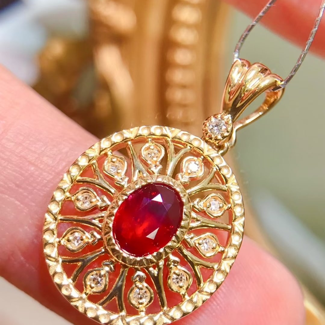 14k Gold 0.8 Ctw Natural Ruby & Diamond Pendant( Without Chain ) - 4