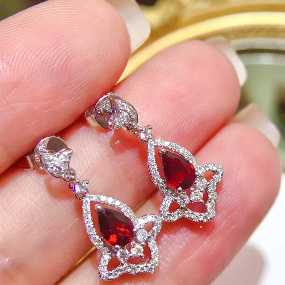 14k Gold 1.26 Ctw Natural Ruby & Diamond Earrings - 2