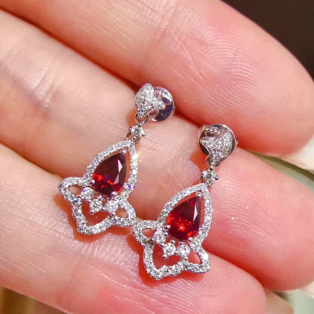 14k Gold 1.26 Ctw Natural Ruby & Diamond Earrings - 3