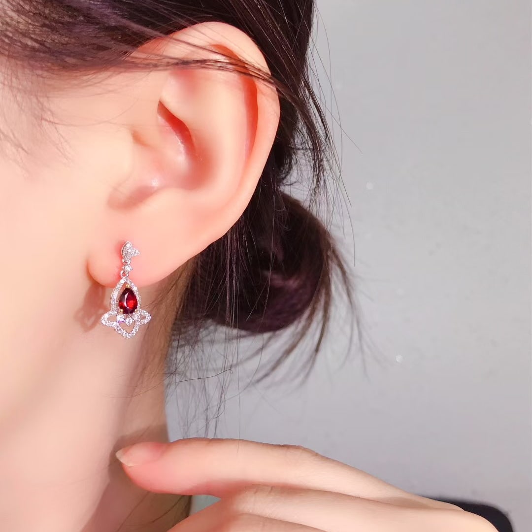 14k Gold 1.26 Ctw Natural Ruby & Diamond Earrings - 4
