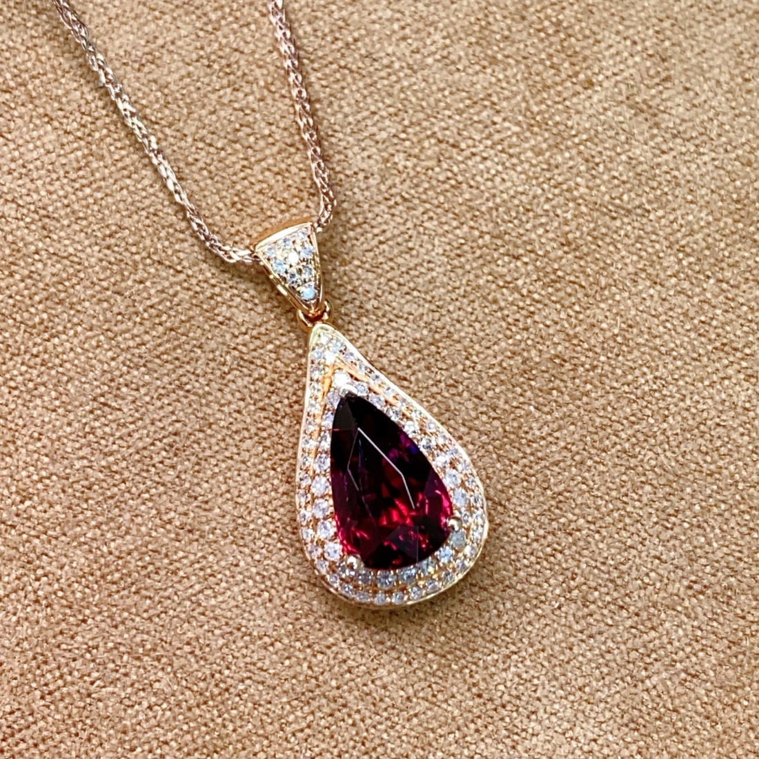 14k Gold 1.89 Ctw Natural Tourmaline & Diamond Pendant( Without Chain )