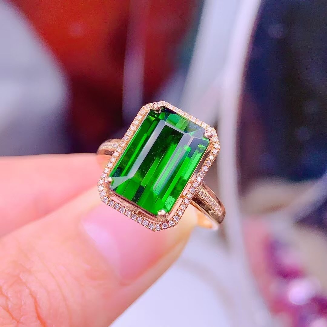 14k Gold 7.5 Ct Natural Tourmaline & Diamond Ring - 3