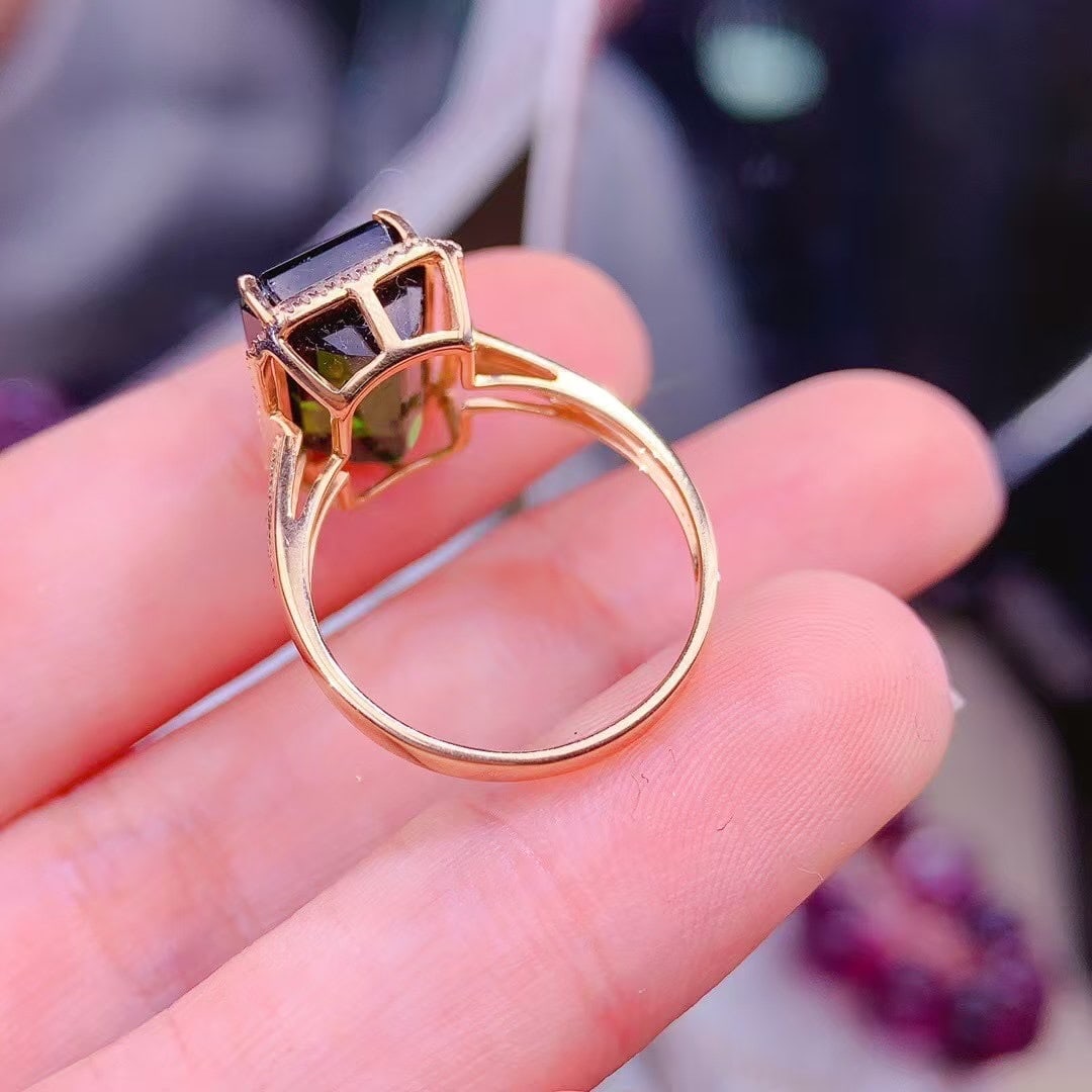 14k Gold 7.5 Ct Natural Tourmaline & Diamond Ring - 4