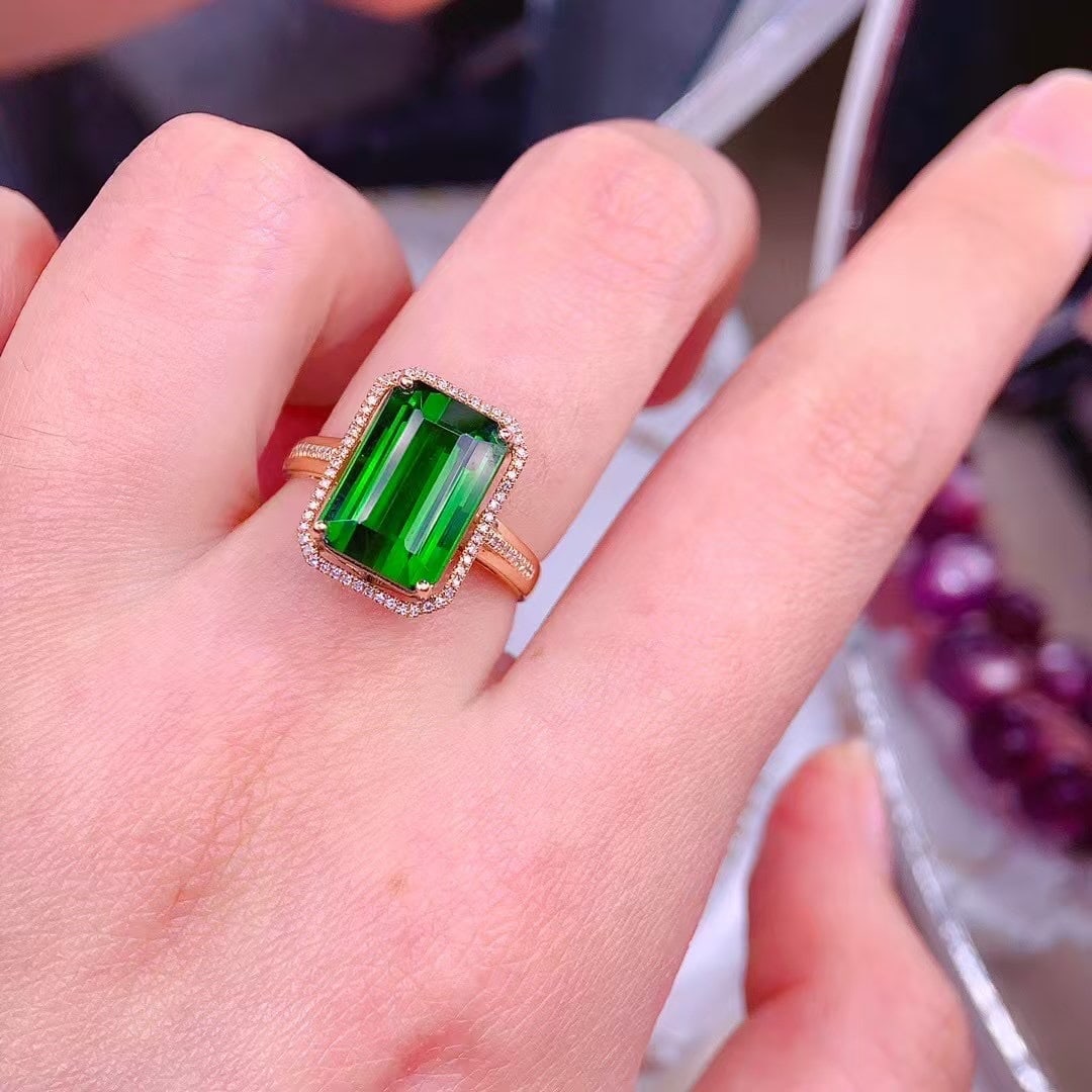 14k Gold 7.5 Ct Natural Tourmaline & Diamond Ring - 5