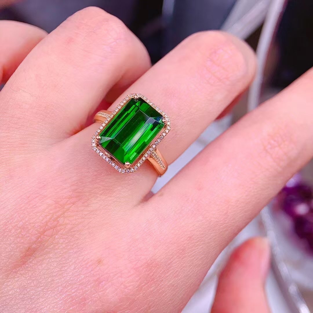 14k Gold 7.5 Ct Natural Tourmaline & Diamond Ring - 6