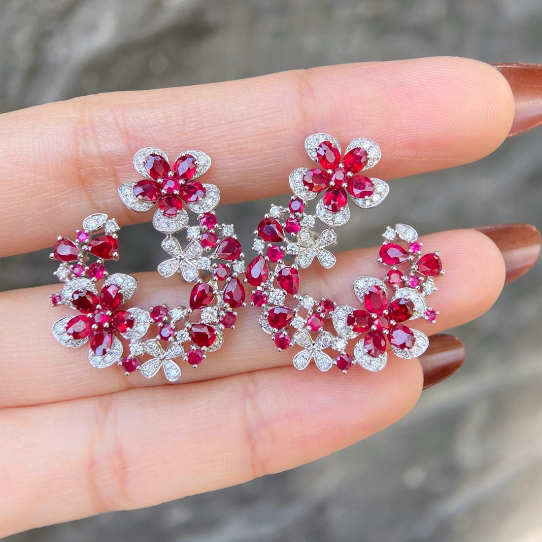 14k Gold 3.82 Ctw Natural Ruby & Diamond Earrings - 2