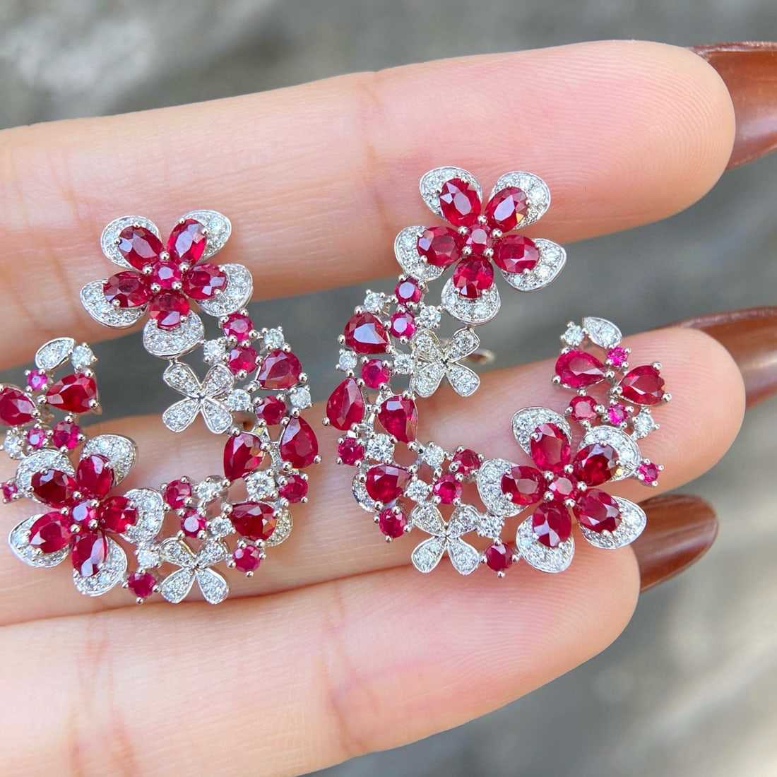 14k Gold 3.82 Ctw Natural Ruby & Diamond Earrings - 3