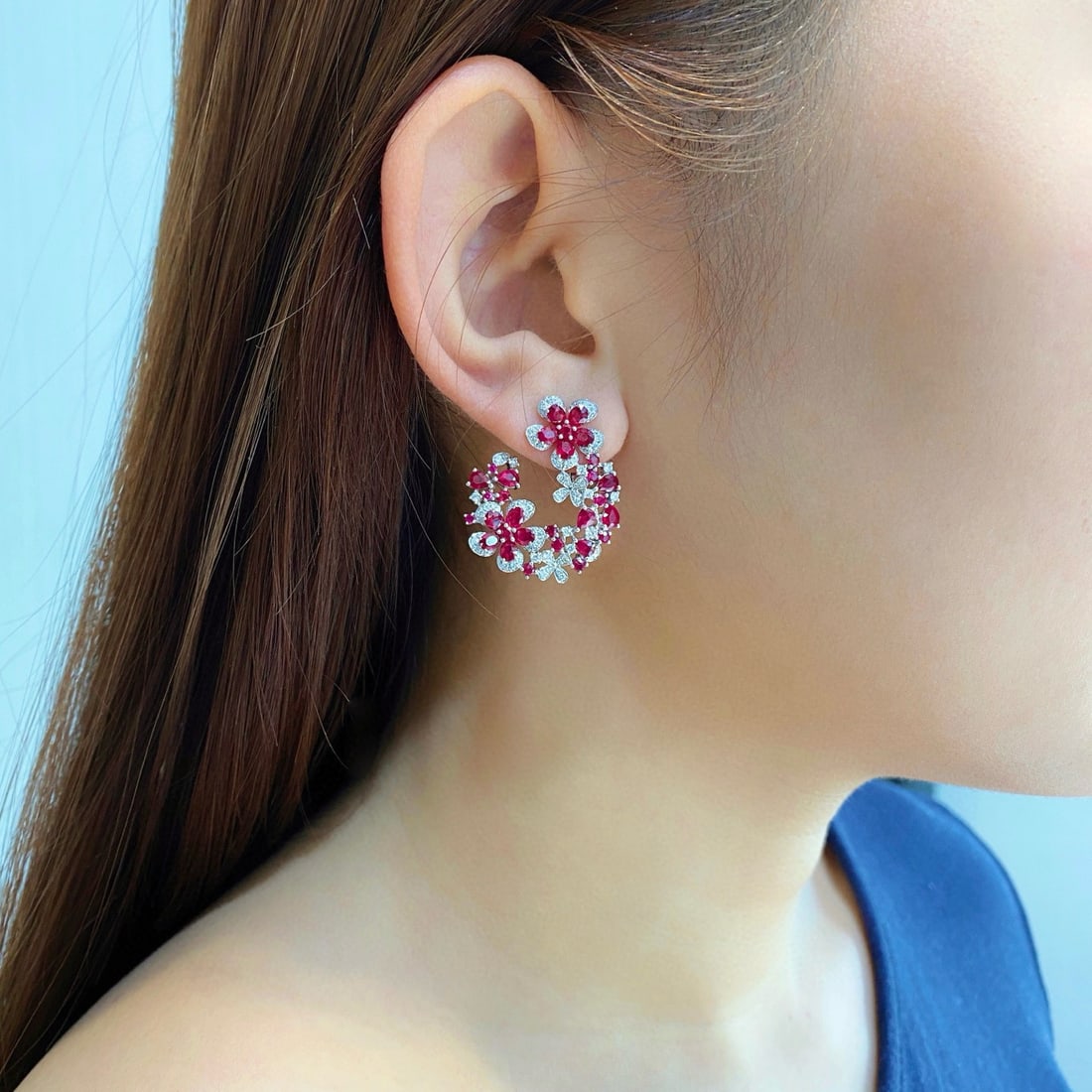 14k Gold 3.82 Ctw Natural Ruby & Diamond Earrings - 4