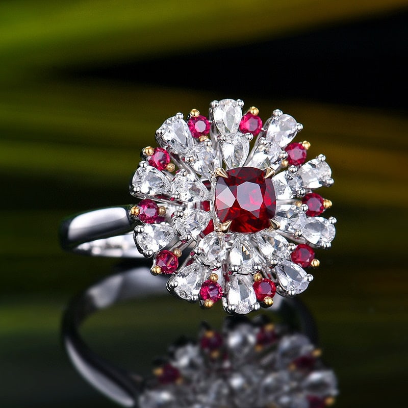 14k Gold 0.99 Ctw Natural Ruby & Sapphire & Ruby Ring - 3