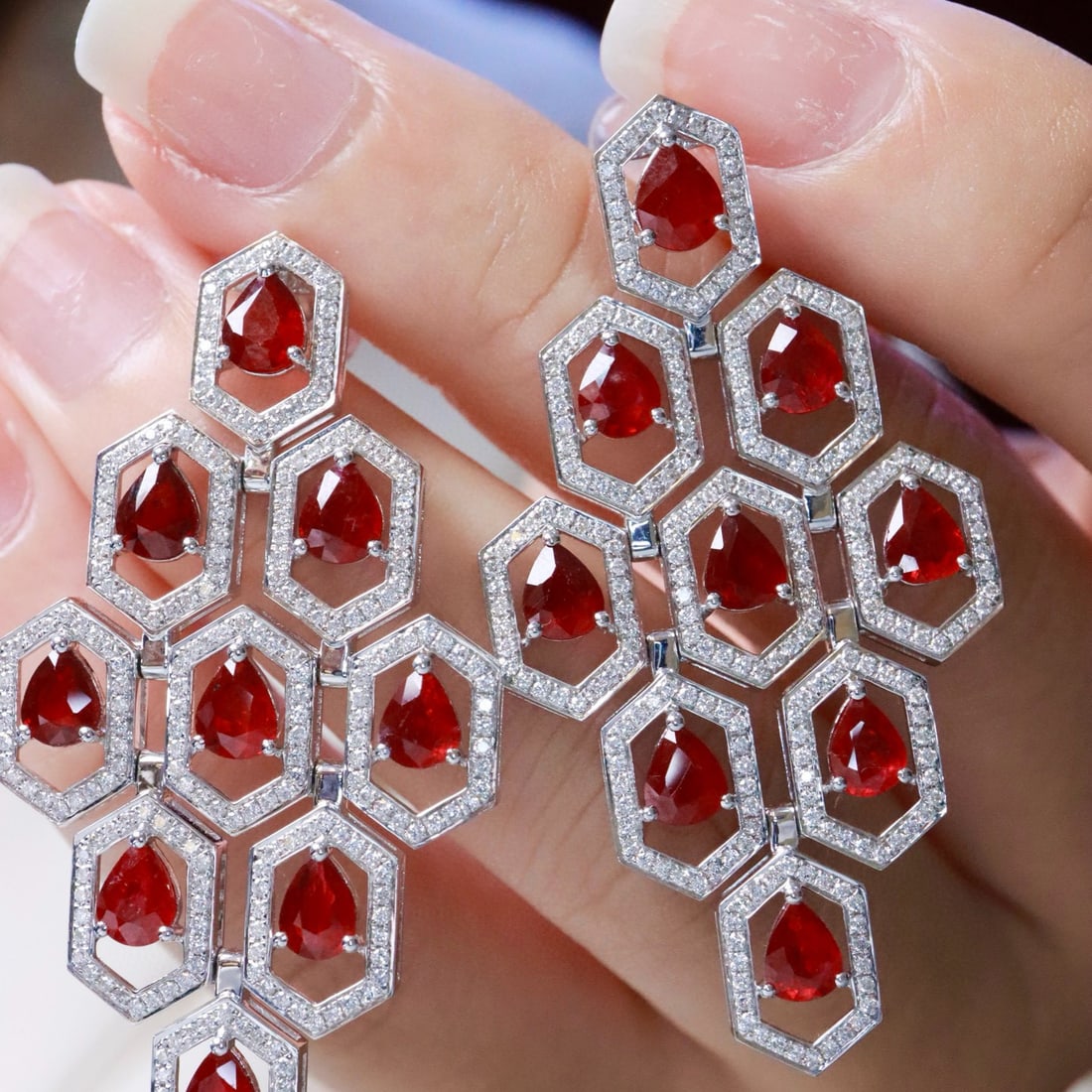 14k Gold 7.97 Ctw Natural Ruby & Lab Grown Diamond Earrings - 2
