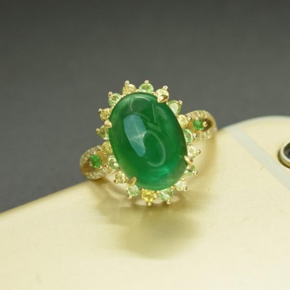 14k Gold 5.24 Ctw Natural Emerald & Tsavorite Ring - 4