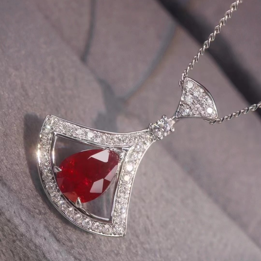 14k Gold 1.28 Ctw Natural Ruby & Diamond Pendant( Without Chain ) - 2