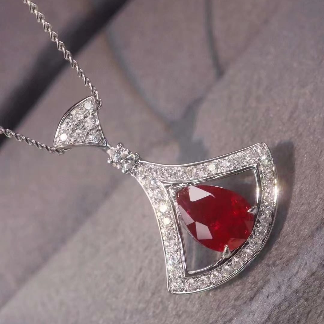 14k Gold 1.28 Ctw Natural Ruby & Diamond Pendant( Without Chain ) - 4