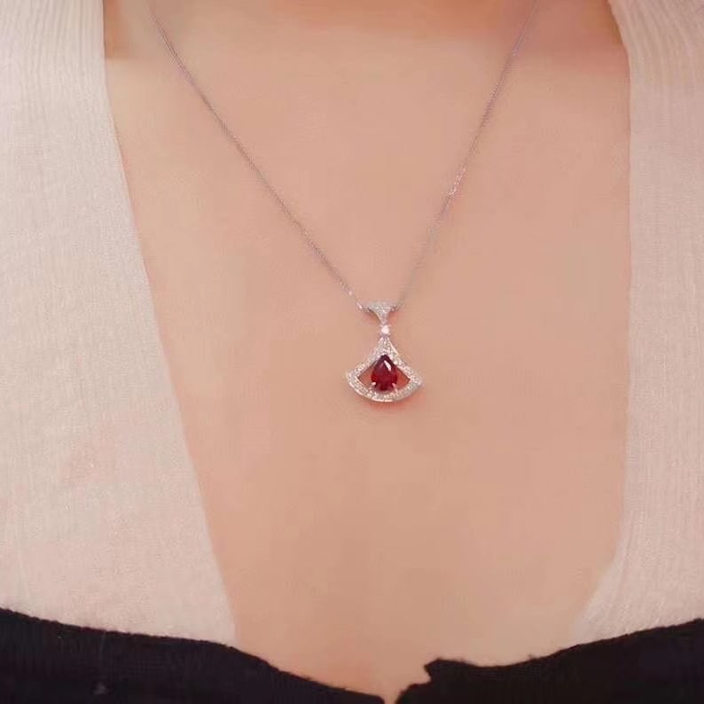 14k Gold 1.28 Ctw Natural Ruby & Diamond Pendant( Without Chain ) - 5
