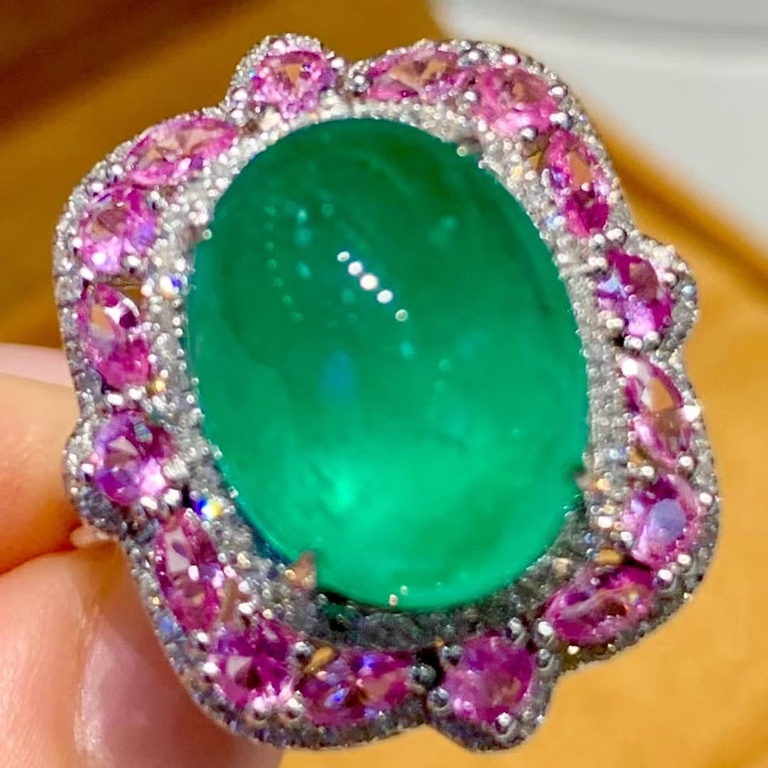 14k Gold 7.88 Ct Natural Emerald & Diamond Ring - 5