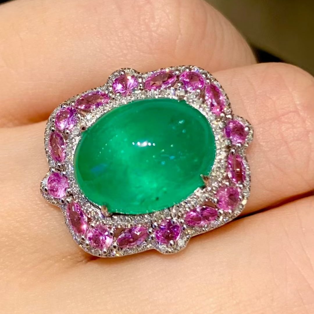 14k Gold 7.88 Ct Natural Emerald & Diamond Ring - 6