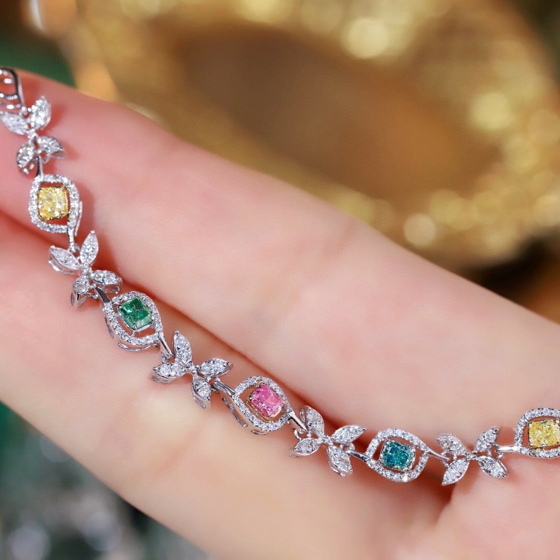 14k Gold 1.1 Ctw Natural Color Diamond & Diamond Bracelet - 7