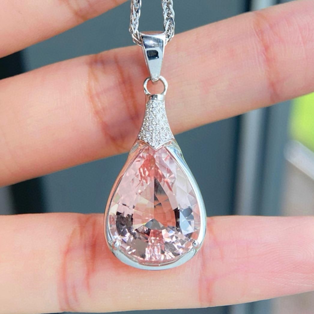 14k Gold 8.39 Ctw Natural Morganite & Diamond Pendant( Without Chain ): Ref:231095042 // gold content:14k gold // main gemstone:morganite // shape:pear // carat weight:8. 28ct // color:pink // treatment:natural // // adjacent gemstone 2 : diamond // shape:round // carat