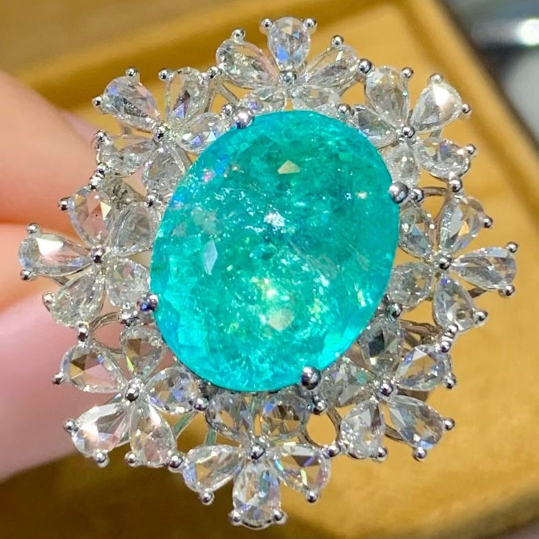 14k Gold 6.68 Ct Natural Paraiba Tourmaline & Diamond Ring - 3