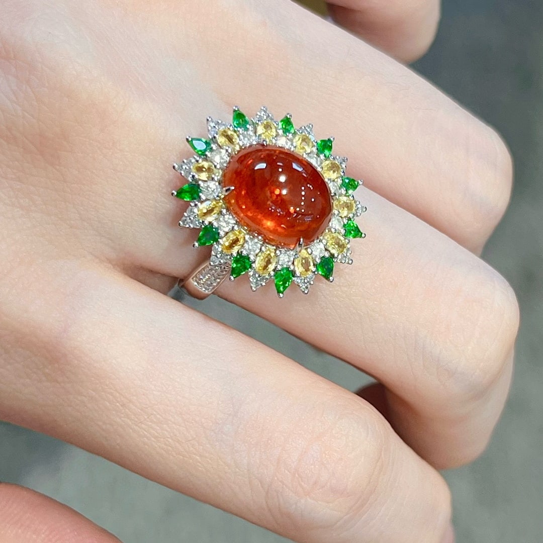 14k Gold 7.50 Ctw Natural Spessartine & Diamond Ring - 7