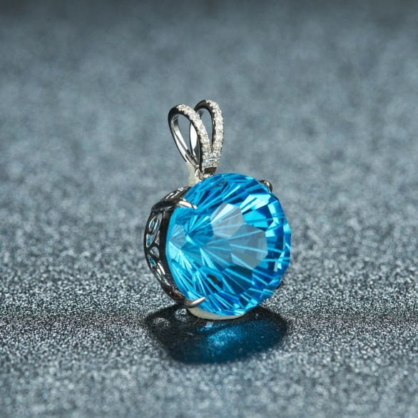 14k Gold 14.95 Ct Natural Topaz & Diamond Pendant( Without Chain ) - 2