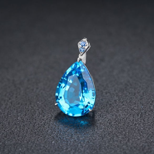 14k Gold 16.69 Ct Natural Topaz & Sapphire Pendant( Without Chain ) - 3