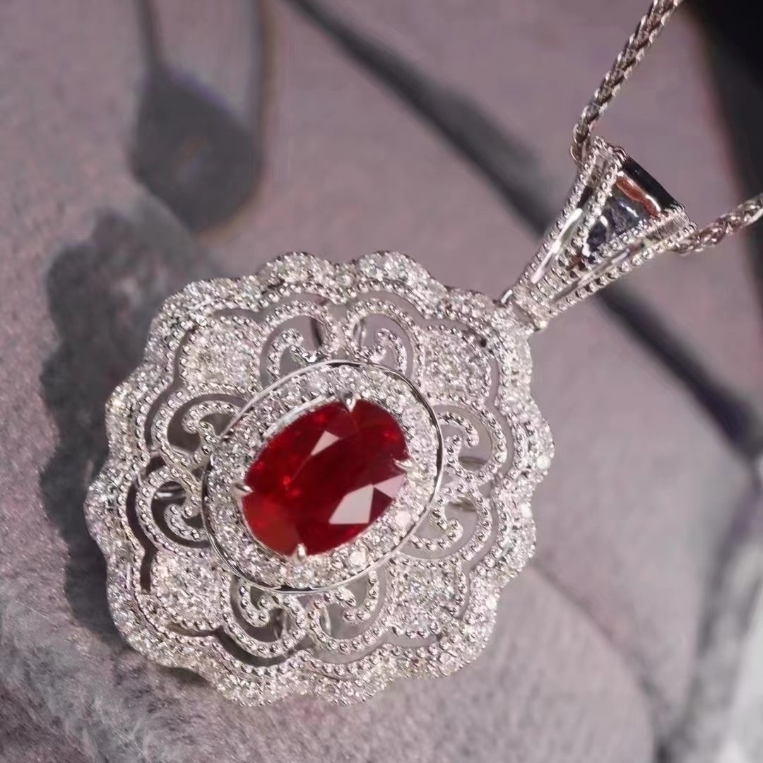 14k Gold 1.59 Ctw Natural Ruby & Diamond Pendant( Without Chain ) - 2