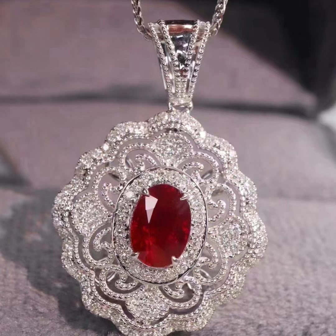 14k Gold 1.59 Ctw Natural Ruby & Diamond Pendant( Without Chain ) - 3