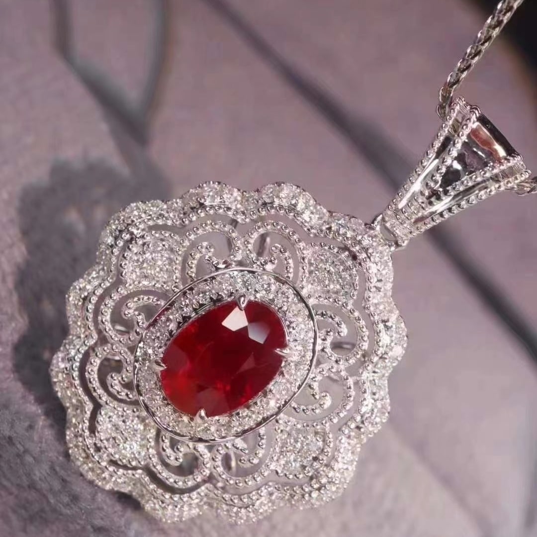 14k Gold 1.59 Ctw Natural Ruby & Diamond Pendant( Without Chain ) - 4