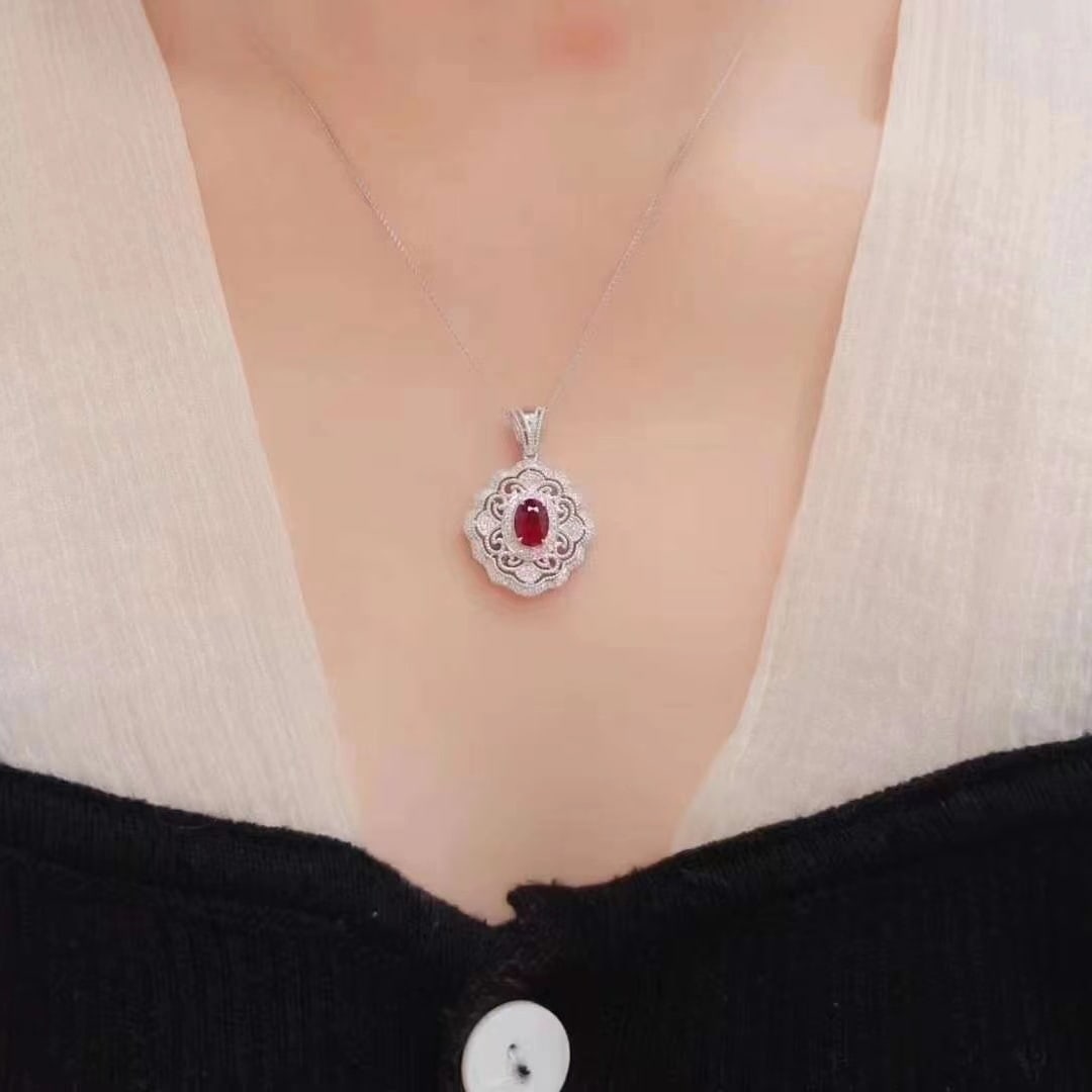 14k Gold 1.59 Ctw Natural Ruby & Diamond Pendant( Without Chain ) - 5
