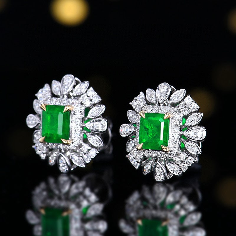 14k Gold 1.13 Ctw Natural Emerald & Diamond Earrings - 2