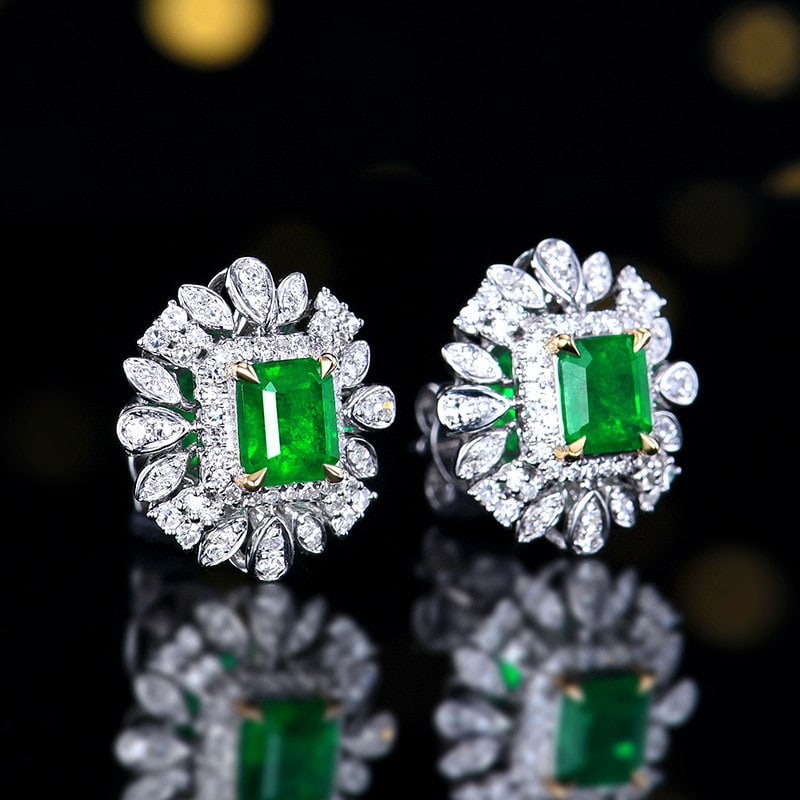 14k Gold 1.13 Ctw Natural Emerald & Diamond Earrings - 3