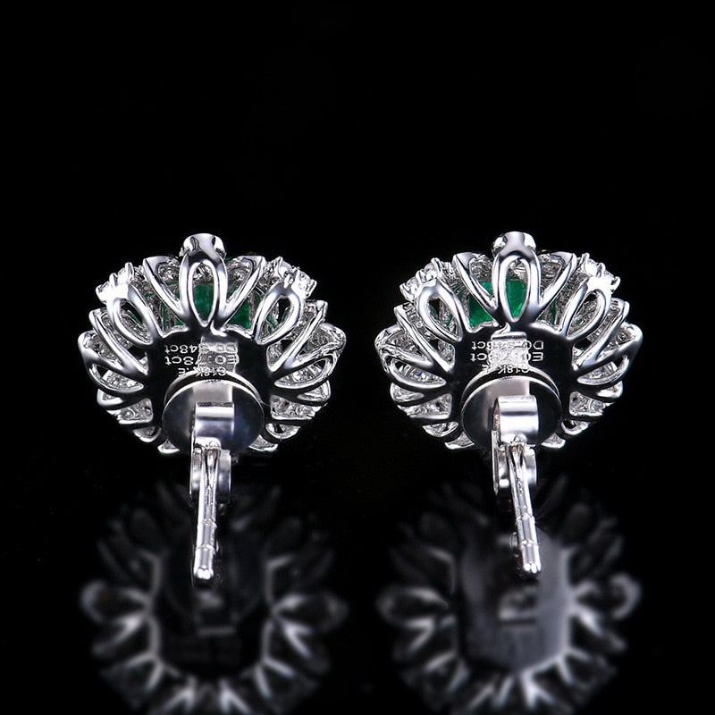 14k Gold 1.13 Ctw Natural Emerald & Diamond Earrings - 7