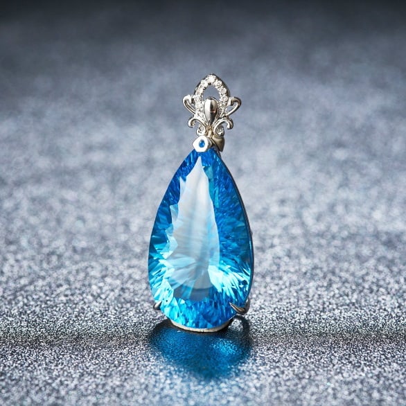 14k Gold 20.7 Ct Natural Topaz & Diamond Pendant( Without Chain ) - 3