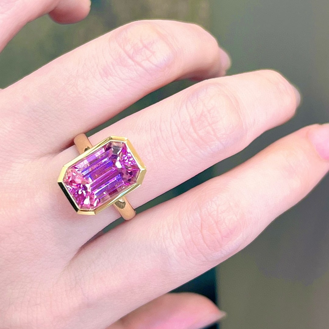 14k Gold 8.50 Ct Natural Kunzite & Solitaire Ring - 6