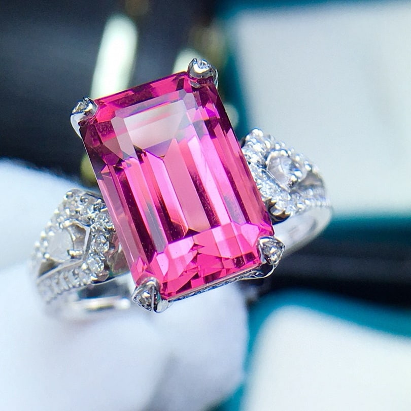 14k Gold 5.9 Ct Natural Tourmaline & Diamond Ring - 2