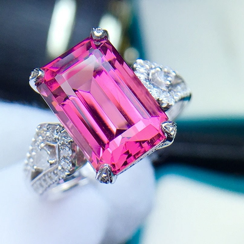 14k Gold 5.9 Ct Natural Tourmaline & Diamond Ring - 3