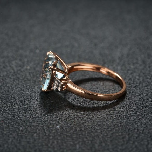 14k Gold 4.42 Ct Natural Aquamarine & Diamond Ring - 4