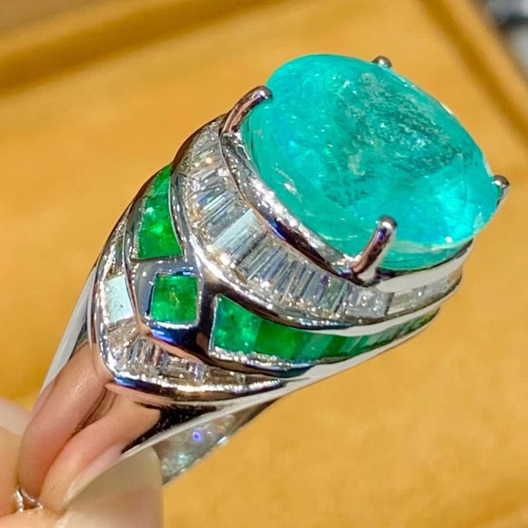 14k Gold 6.88 Ct Natural Paraiba Tourmaline & Diamond Ring - 3