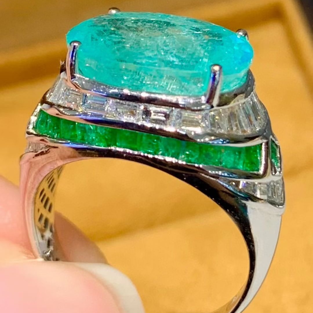 14k Gold 6.88 Ct Natural Paraiba Tourmaline & Diamond Ring - 4