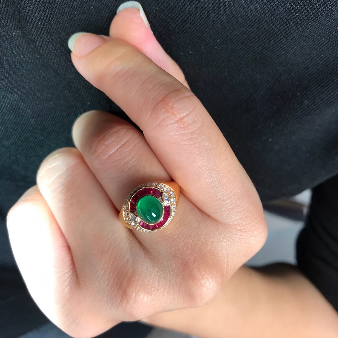 14k Gold 2.06 Ctw Natural Emerald & Ruby Ring - 7