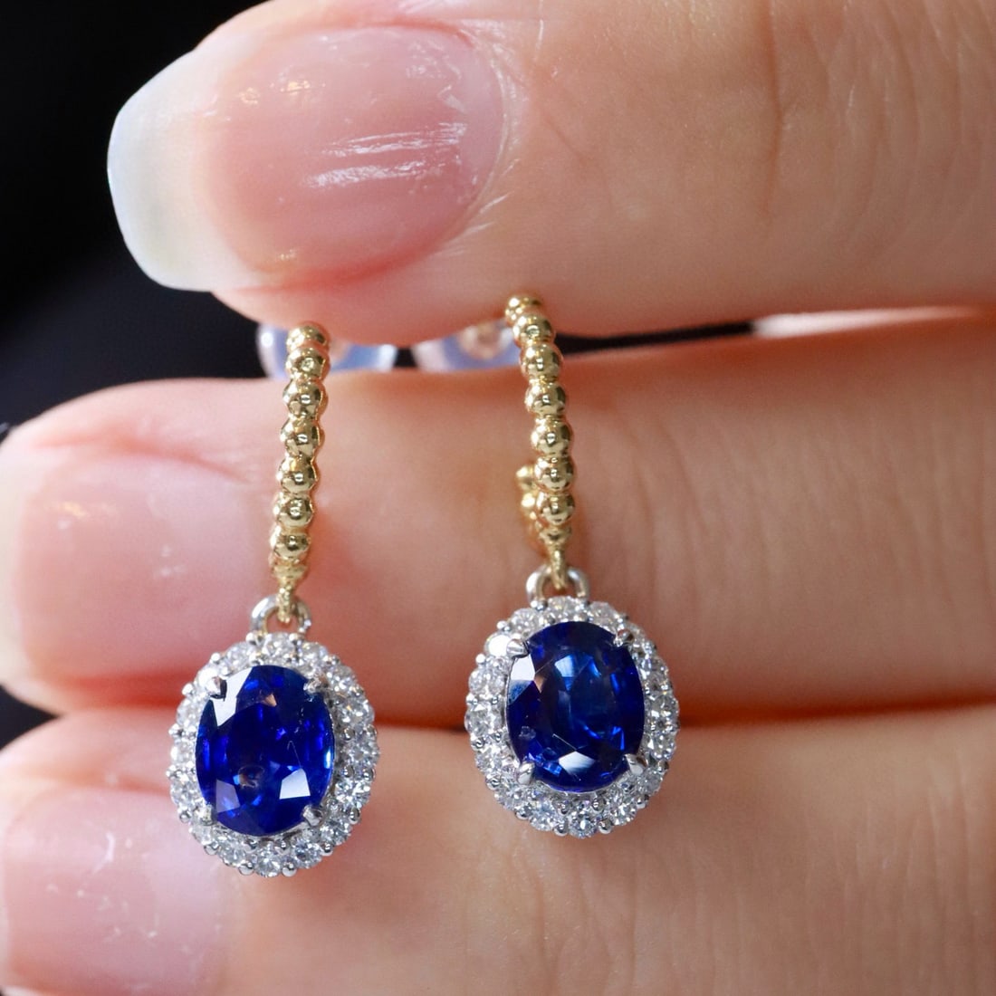 14k Gold 1.77 Ctw Natural Sapphire & Diamond Earrings - 6