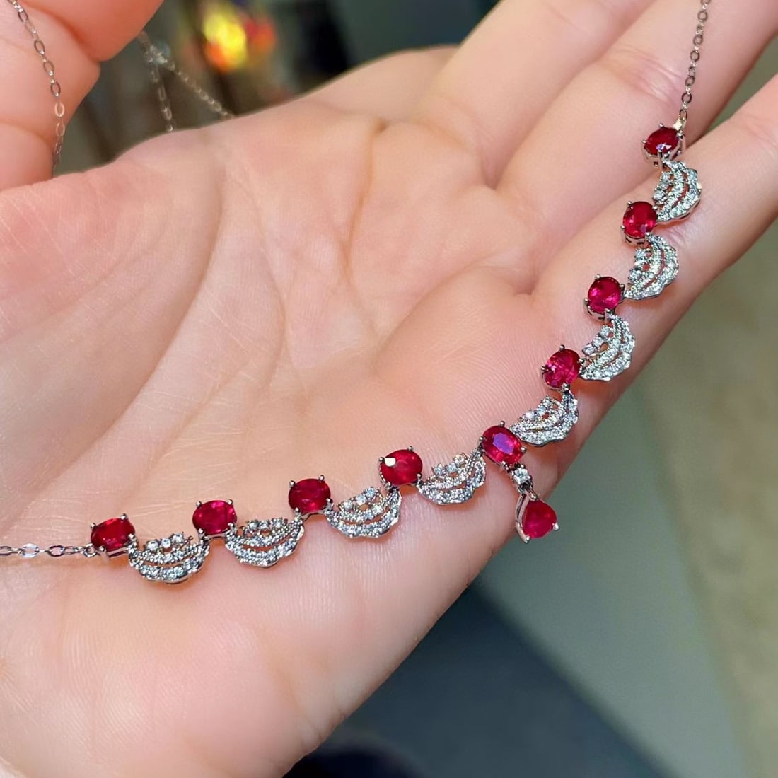 14k Gold 3.67 Ctw Natural Ruby & Diamond Necklace - 2